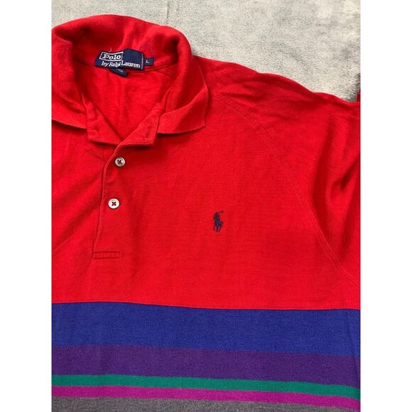 Polo Ralph Lauren Polo Shirt Men Large Blue Colorblock Pony USA Embroidered - Picture 6 of 8